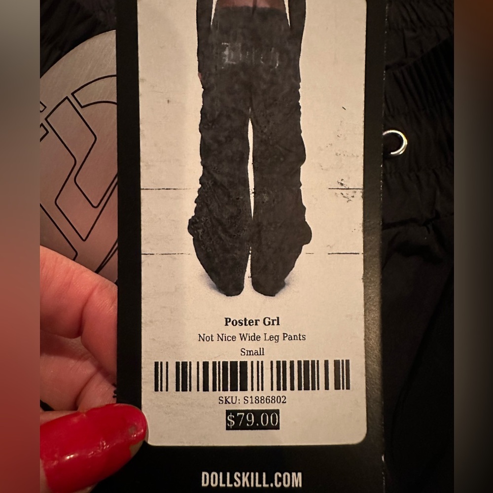 Dolls Kill Poster Girl B!tch Not Nice Wide Leg Nylon Pants RARE NWT small - Picture 2 of 9